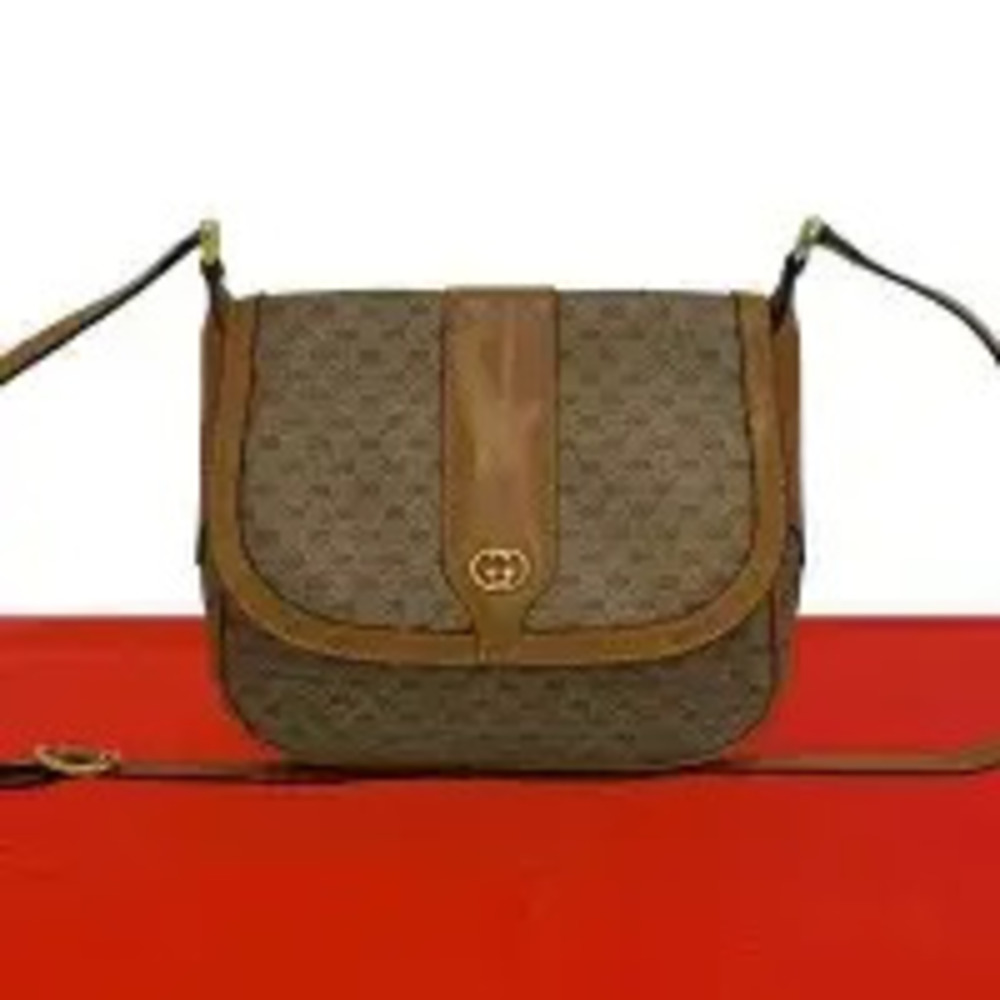 Gucci GG Canvas Zip Crossbody Bag Leather Brown